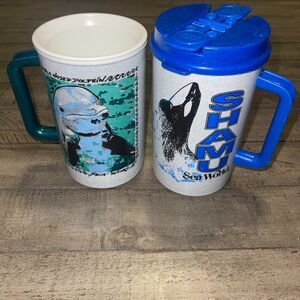 VTG 1992 Sea World Whirley Mug Shamu Orca Whale / Snub Nose Dolphin Souvenir Cup